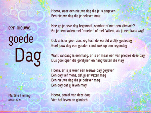 Gedicht 'Hoera, een nieuwe dag' door Martine Fleming