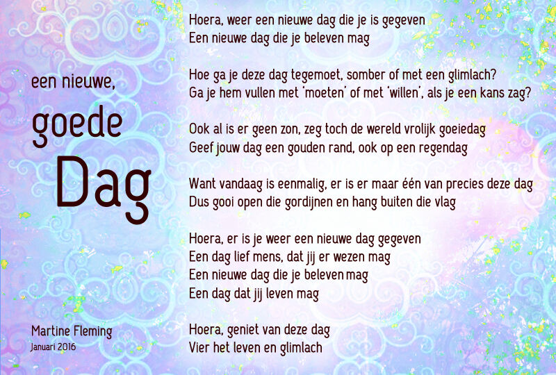 Gedicht 'Hoera, een nieuwe dag' door Martine Fleming